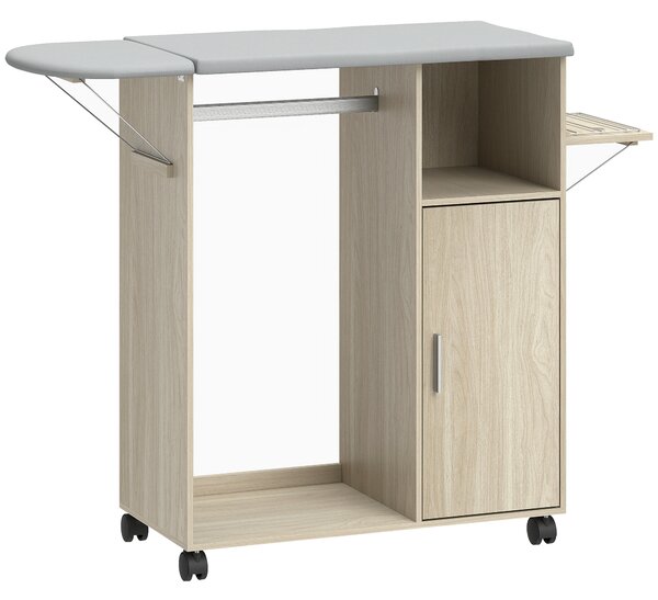 HOMCOM Mobile Asse da Stiro con Piano d'Appoggio Effetto Lino, 3 Ripiani a Cubo e Guida, 127x42.5x99 cm, Multicolore | Aosom Italy
