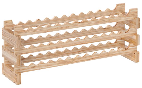 HOMCOM Scaffale Portabottiglie in Legno di Abete, Cantinetta Portabottiglie con 3 Ripiani per 36 Bottiglie e Peso Massimo 50 kg, 114x28x42.5 cm, Legno Naturale | Aosom Italy