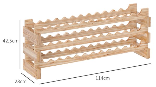 HOMCOM Scaffale Portabottiglie in Legno di Abete, Cantinetta Portabottiglie con 3 Ripiani per 36 Bottiglie e Peso Massimo 50 kg, 114x28x42.5 cm, Legno Naturale | Aosom Italy