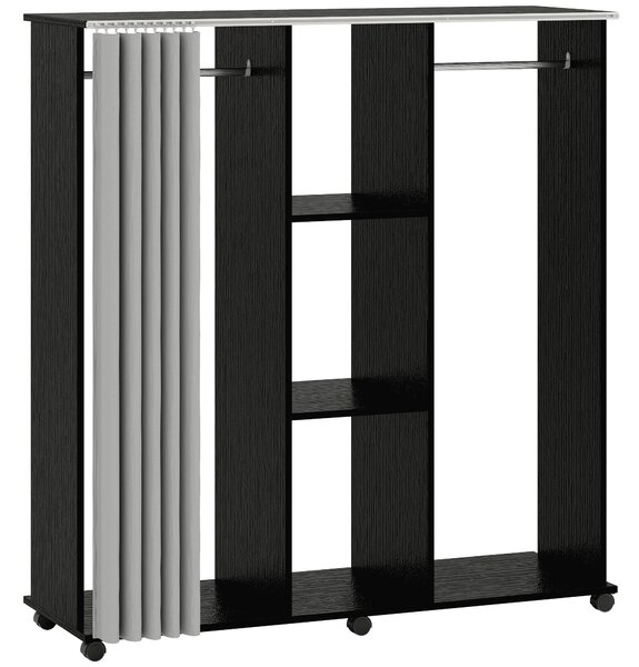 HOMCOM Stand Appendiabiti con 6 Ruote, Appendiabiti da Terra con 3 Ripiani e 2 Aste per Vestiti, Guardaroba Porta Abiti in Legno Tessuto di Lino e Alluminio, per Camera da Letto Soggiorno Corridoio Ingresso, Tenda Grigia e Nero | Aosom Italy