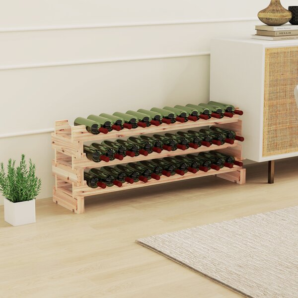 HOMCOM Scaffale Portabottiglie in Legno di Abete, Cantinetta Portabottiglie con 3 Ripiani per 36 Bottiglie e Peso Massimo 50 kg, 114x28x42.5 cm, Legno Naturale | Aosom Italy