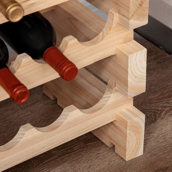 HOMCOM Scaffale Portabottiglie in Legno di Abete, Cantinetta Portabottiglie con 3 Ripiani per 36 Bottiglie e Peso Massimo 50 kg, 114x28x42.5 cm, Legno Naturale | Aosom Italy