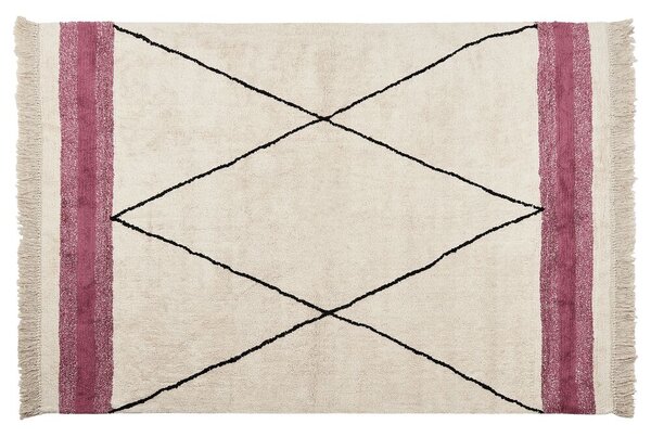 Tappeto in cotone beige e rosa 140 x 200 cm rettangolare con frange motivo geometrico stile boho per soggiorno camera da letto Beliani