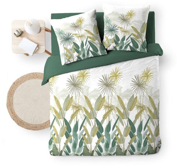 Set copripiumino e federa bianco/verde in cotone per letto matrimoniale ed esteso 240x220 cm Otika – douceur d'intérieur