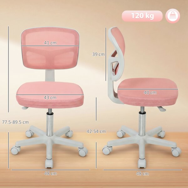 Vinsetto Sedia da Ufficio Ergonomica Senza Braccioli, Poltrona da Ufficio Girevole, Schienale Curvo in Mesh e Ruote, Rosa | Aosom Italy