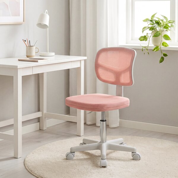 Vinsetto Sedia da Ufficio Ergonomica Senza Braccioli, Poltrona da Ufficio Girevole, Schienale Curvo in Mesh e Ruote, Rosa | Aosom Italy