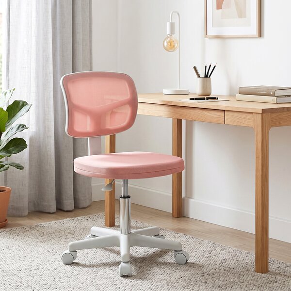 Vinsetto Sedia da Ufficio Ergonomica Senza Braccioli, Poltrona da Ufficio Girevole, Schienale Curvo in Mesh e Ruote, Rosa | Aosom Italy