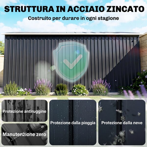 Outsunny Casetta da Giardino con 2 Porte Scorrevoli e 4 Prese d'Aria, in Acciaio e PP, 322x277x192 cm, Grigio | Aosom Italy