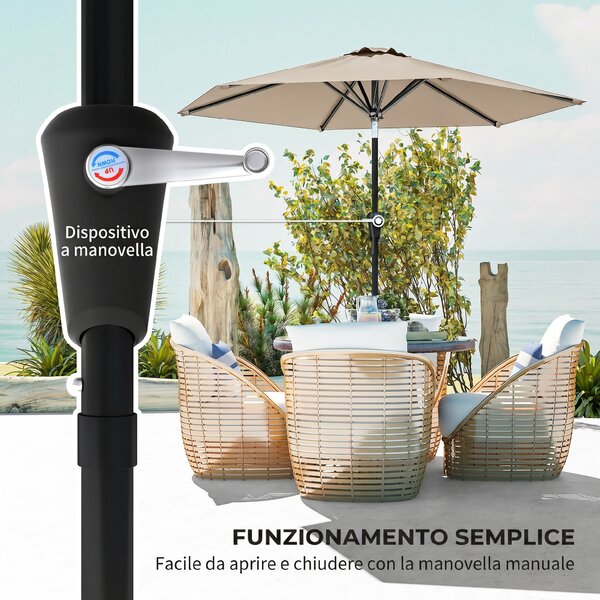 Outsunny Ombrellone da Giardino Inclinabile 2.3x2m con Apertura a Manovella e 6 Stecche, Cachi|Aosom