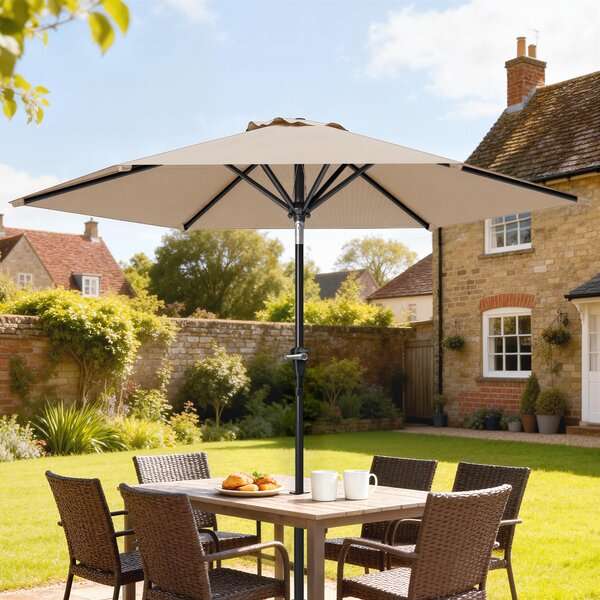 Outsunny Ombrellone da Giardino Inclinabile 2.3x2m con Apertura a Manovella e 6 Stecche, Cachi|Aosom