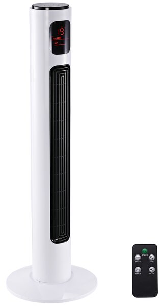 HOMCOM Ventilatore a Torre 45W a 3 Modalità e 3 Velocità con Timer da 12h, in ABS, Ø32 x 96A cm, Nero e Bianco|Aosom