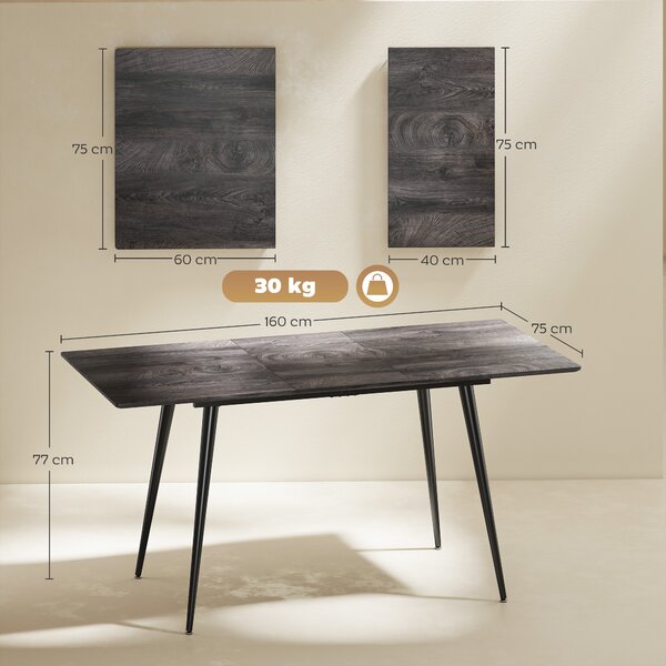 HOMCOM Tavolo da Pranzo Allungabile per 6-8 Persone, 120-160x75cm Tavolo Cucina Estensibile con Piano Effetto Legno, Gambe in Acciao | Aosom Italy