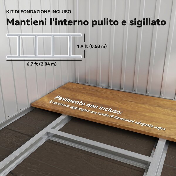 Outsunny Casetta da Giardino 2.55m² in Acciaio Zincato, con Kit di Fondazione, Porta Blocco Tetto Inclinato, Grigio | Aosom Italy