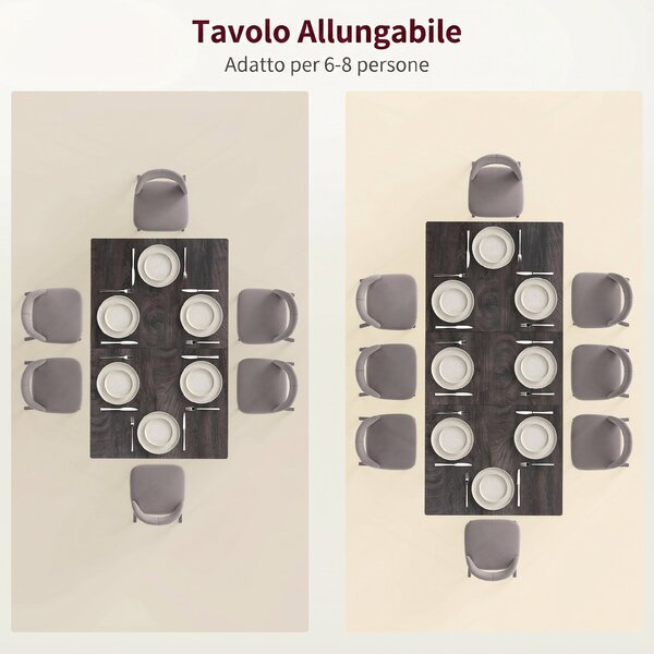 HOMCOM Tavolo da Pranzo Allungabile per 6-8 Persone, 120-160x75cm Tavolo Cucina Estensibile con Piano Effetto Legno, Gambe in Acciao | Aosom Italy