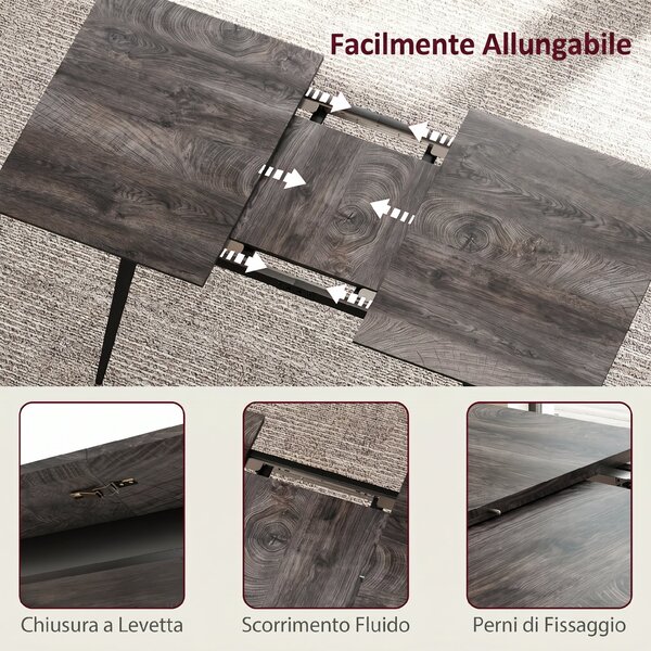 HOMCOM Tavolo da Pranzo Allungabile per 6-8 Persone, 120-160x75cm Tavolo Cucina Estensibile con Piano Effetto Legno, Gambe in Acciao | Aosom Italy