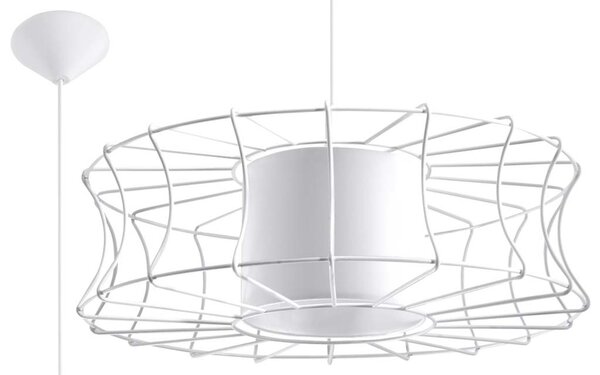 Lampada a sospensione, bianco, acciaio, design a gabbia, H 100 cm