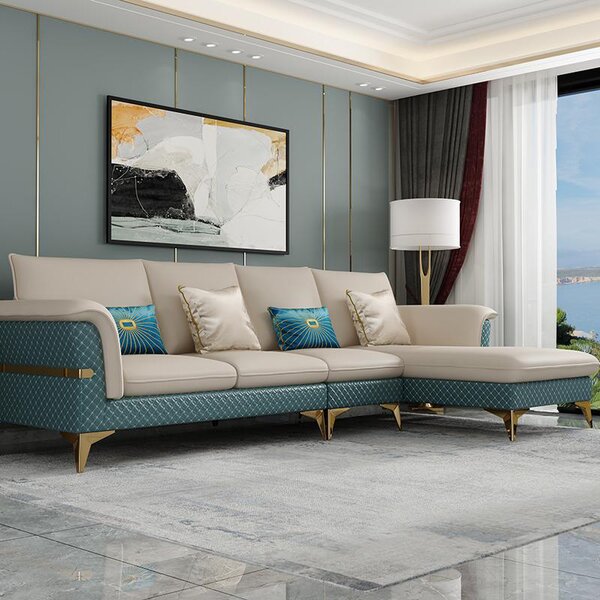 Divano angolare di design Divani moderni a L Divano in pelle Divano zona giorno Divano moderno