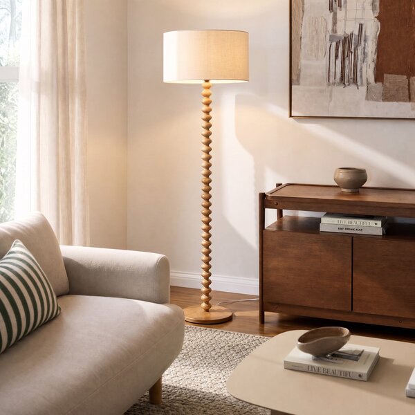 Lampada da terra Lucande, Karlie, Bianco, Legno