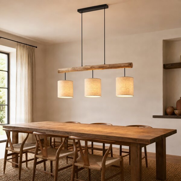 Lampada a sospensione Lucande, Jorvan, dimmerabile, Bianco, Sala da pranzo, Tessuto / Tessile, Moderno