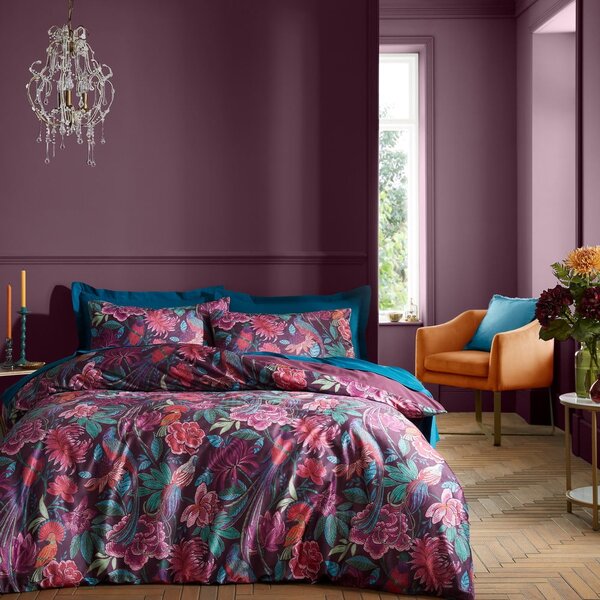 Set copripiumino e federa viola in velluto per letto singolo 135x200 cm Bridgerton Kate Floral – Catherine Lansfield