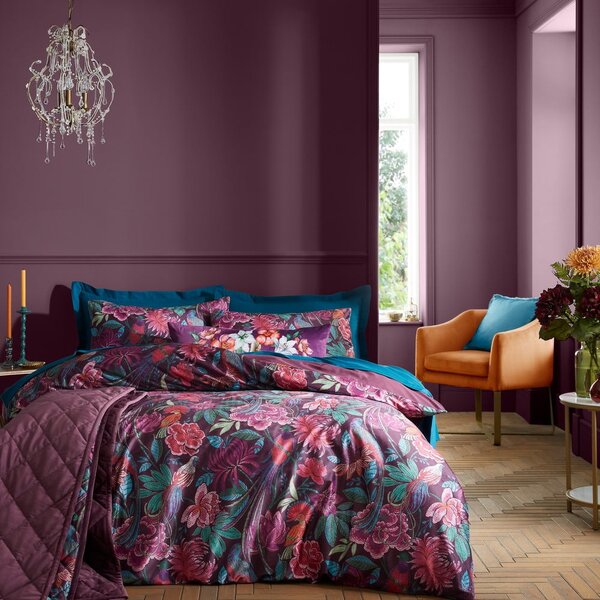 Set copripiumino e federa viola in velluto per letto singolo 135x200 cm Bridgerton Kate Floral – Catherine Lansfield