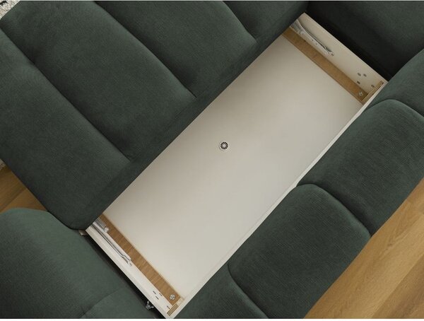 Divano angolare verde allungabile e con contenitore (penisola a sinistra/chaise lounge) con rivestimento in ciniglia Fuji – Bobochic Paris