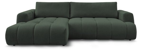 Divano angolare verde allungabile e con contenitore (penisola a sinistra/chaise lounge) con rivestimento in ciniglia Fuji – Bobochic Paris