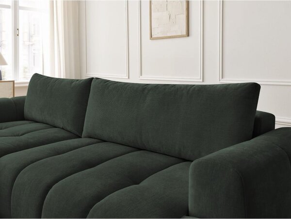 Divano angolare verde allungabile e con contenitore (penisola a sinistra/chaise lounge) con rivestimento in ciniglia Fuji – Bobochic Paris