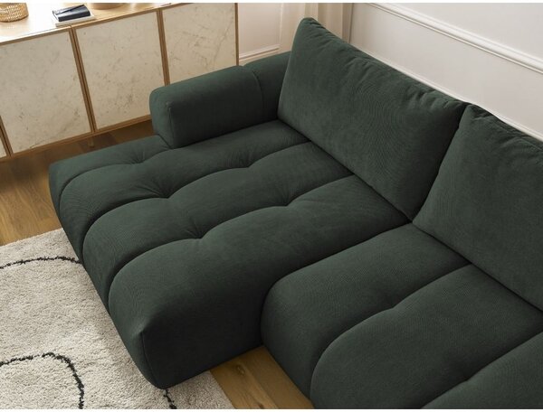 Divano angolare verde allungabile e con contenitore (penisola a sinistra/chaise lounge) con rivestimento in ciniglia Fuji – Bobochic Paris