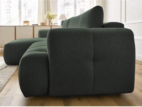 Divano angolare verde allungabile e con contenitore (penisola a sinistra/chaise lounge) con rivestimento in ciniglia Fuji – Bobochic Paris