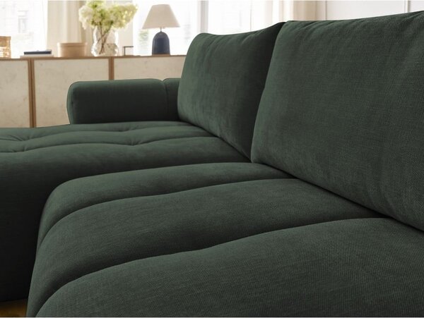 Divano angolare verde allungabile e con contenitore (penisola a sinistra/chaise lounge) con rivestimento in ciniglia Fuji – Bobochic Paris