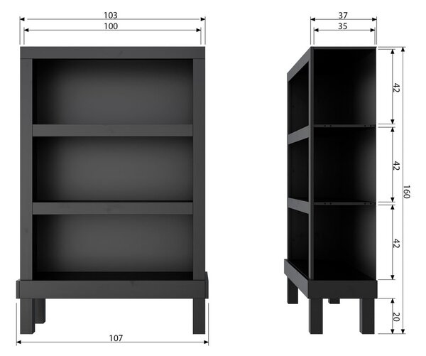Libreria nera in pino massiccio 107x160x39 cm Bonk – WOOOD