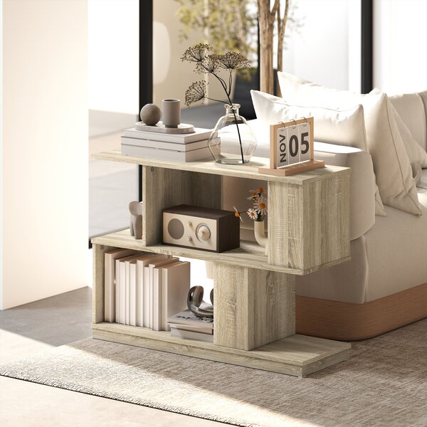 HOMCOM Tavolino da Caffè Moderno a S con 3 Ripiani per Soggiorno e Salotto, 90x30x61 cm, Legno | Aosom Italy
