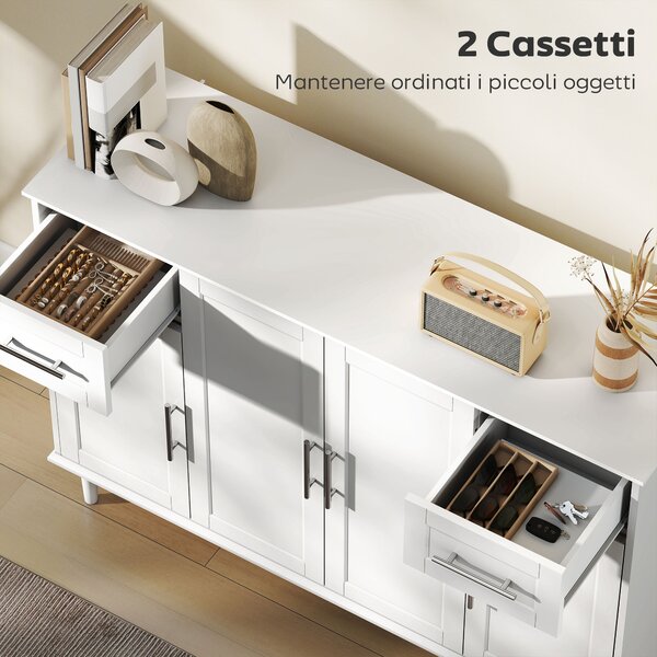 HOMCOM Credenza Buffet Elegante con 2 Cassetti e 3 Armadietti con Ripiani Regolabili, in Legno, 120x38x86 cm, Bianco | Aosom Italy