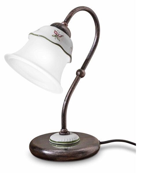 Abatjour rustica in metallo e ceramica decorata a mano Ceramico FERRARA H 28,5 cm Sp 23cm 15 cm peso 0,55 kg - Attacco Lampada E14 interno esterno, Bianco Vintage
