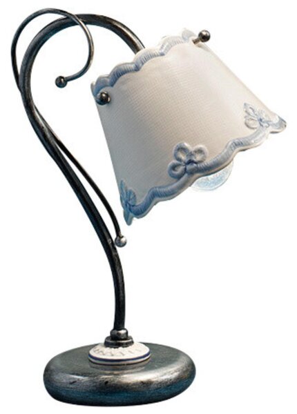 Lampada da comodino rustica in metallo decorata a mano Ceramico RAVENNA H 30 cm Sp 14 cm 20 cm peso 0,55 kg - Attacco Lampada E14 interno esterno, Bianco Vintage