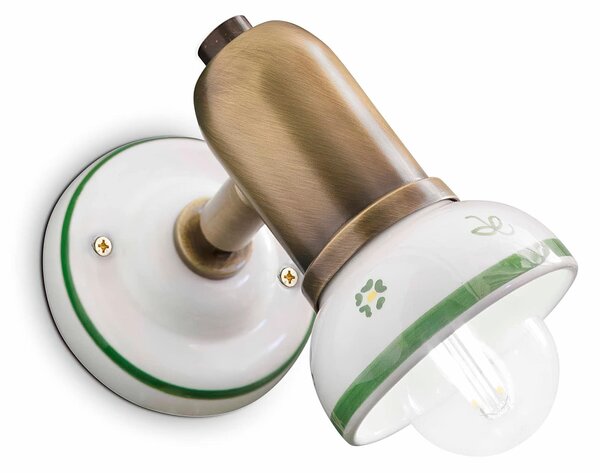 Applique una Luce in materiale Ceramico SAVOIA H 15 cm Sp 16 cm ? 7,5 cm peso 0,55 kg - Attacco Lampada E14 interno esterno, Bianco Vintage