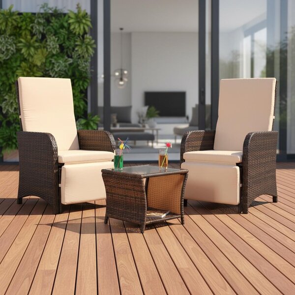 Mucola set di sedute 2 poltrone e tavolo polyrattan set da salotto mobili da giardino gruppo di sedute da giardino set da pranzo - marrone