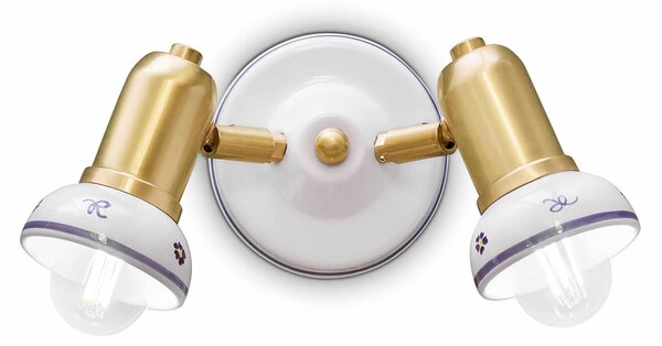 Applique Lampada da Muro Doppia due Luci in materiale Ceramico SAVONA H 17 cm Sp 14 cm 27 cm peso 1 kg - Attacco Lampada E14 interno esterno, Bianco Vintage