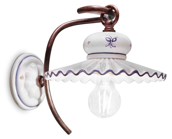 Applique Lampada da Muro una Luce in materiale Ceramico ROMA H 21 cm Sp 30 cm ? 23 cm peso 1 kg - Attacco Lampada E27 interno esterno, Bianco Vintage
