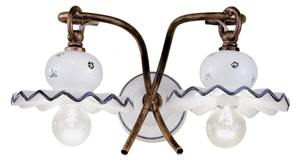 Applique Lampada da Muro Doppia due Luci in materiale Ceramico ROMA H 17 cm Sp 23 cm 32 cm peso 1 kg - Attacco Lampada E14 interno esterno, Bianco Vintage