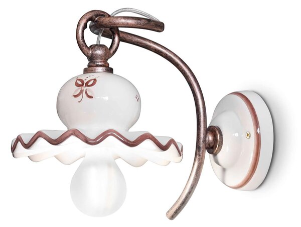 Applique Lampada da Muro una Luce in materiale Ceramico ROMA H 16 cm Sp 22 cm ? 14 cm peso 1 kg - Attacco Lampada E14 interno esterno, Bianco Vintage