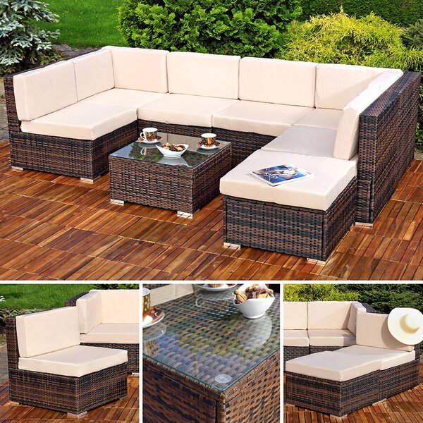 Mucola set da salotto in polyrattan mobili da giardino mobili in rattan set da giardino divano set da pranzo set da giardino - marrone