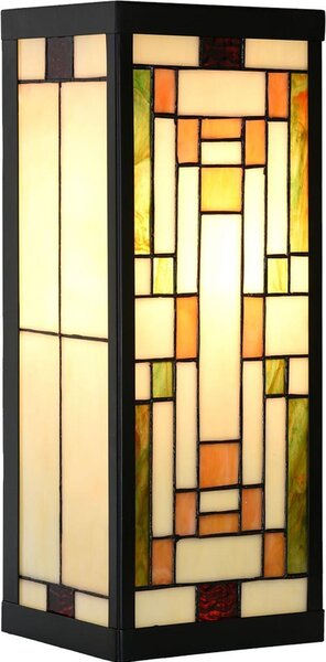 LumiLamp 5LL-6363 Lampada da parete Tiffany Beige Verde 14x16x40cm E27 Vetro Metallo