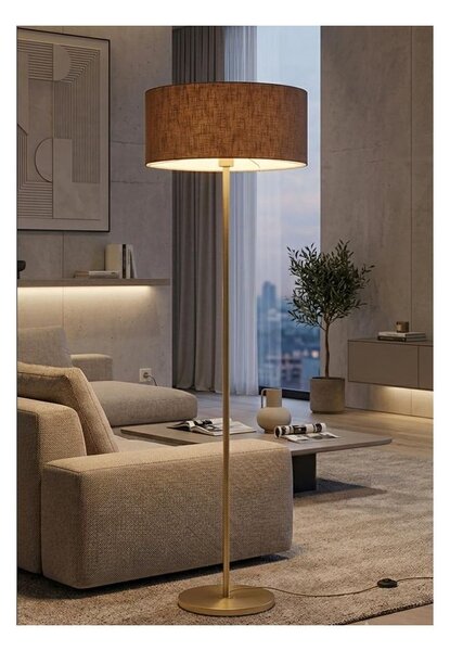 CILINDRO LAMPADA DA TERRA D58 CM IN METALLO 5 COLORI CON PARALUME IN TESSUTO DI LINO 3 COLORI MODERNA