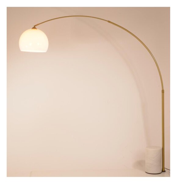 CURVE PIANTANA AD ARCO IN METALLO NERO ORO,BASE IN MARMO BIANCO E PARALUME D40 CM BIANCO MODERNA