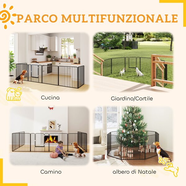 PawHut Box per Cani Recinto 8 Pannelli Modulabile 164x164x80 cm, Nero | Aosom Italy