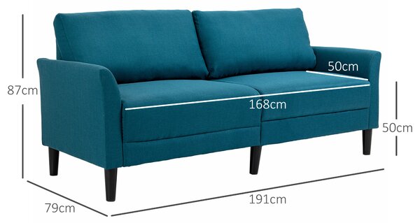 HOMCOM divano 2 posti con 2 cuscini nello schienale design elegante piedi in legno di gomma - blu