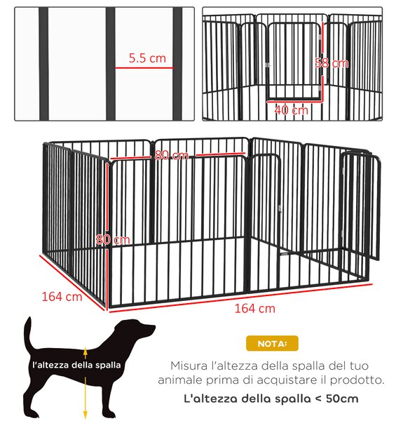 PawHut Box per Cani Recinto 8 Pannelli Modulabile 164x164x80 cm, Nero | Aosom Italy