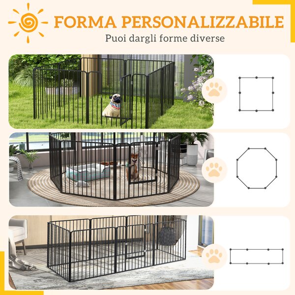 PawHut Box per Cani Recinto 8 Pannelli Modulabile 164x164x80 cm, Nero | Aosom Italy